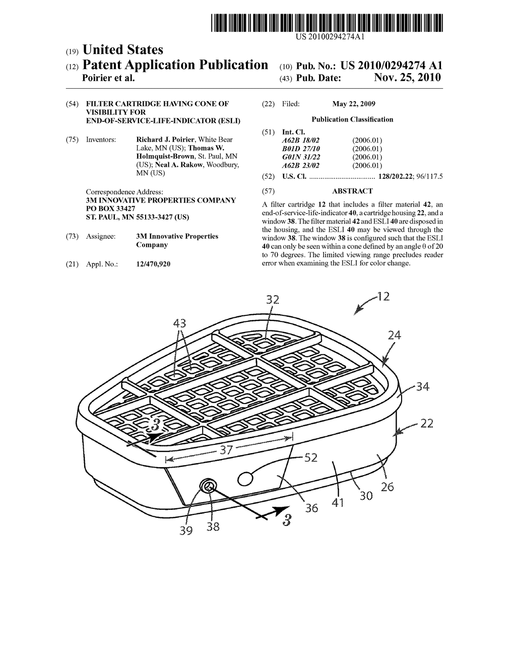 FILTER CARTRIDGE HAVING CONE OF VISIBILITY FOR END-OF-SERVICE-LIFE-INDICATOR (ESLI) - diagram, schematic, and image 01