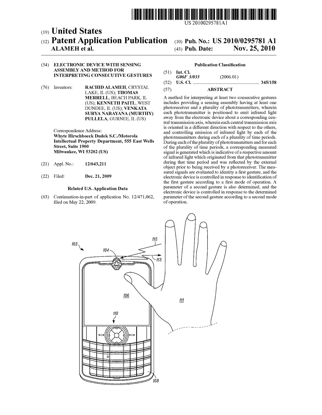Electronic Device with Sensing Assembly and Method for Interpreting Consecutive Gestures - diagram, schematic, and image 01