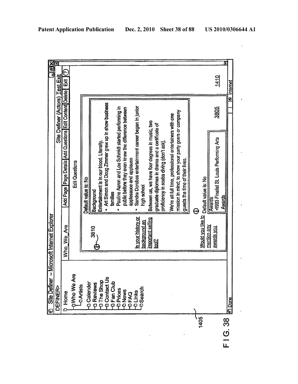 METHOD AND APPARATUS FOR GENERATING A WEB SITE USING A MULTI-DIMENSIONAL DESCRIPTION OF THE WEBSITE - diagram, schematic, and image 39
