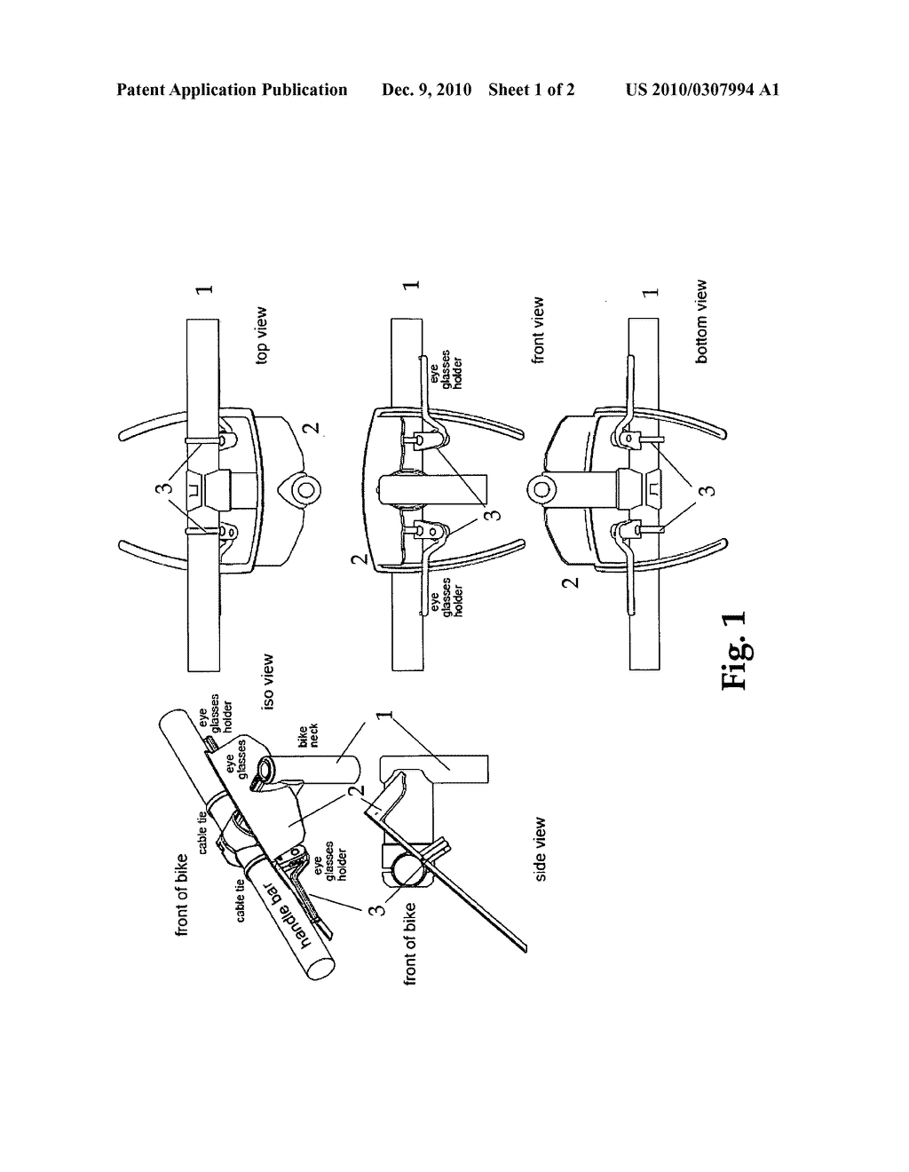 Eyeglasses retainer for handle bars - diagram, schematic, and image 02