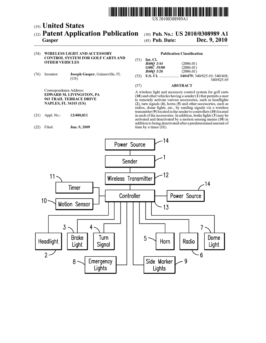 WIRELESS LIGHT AND ACCESSORY CONTROL SYSTEM FOR GOLF CARTS AND OTHER VEHICLES - diagram, schematic, and image 01