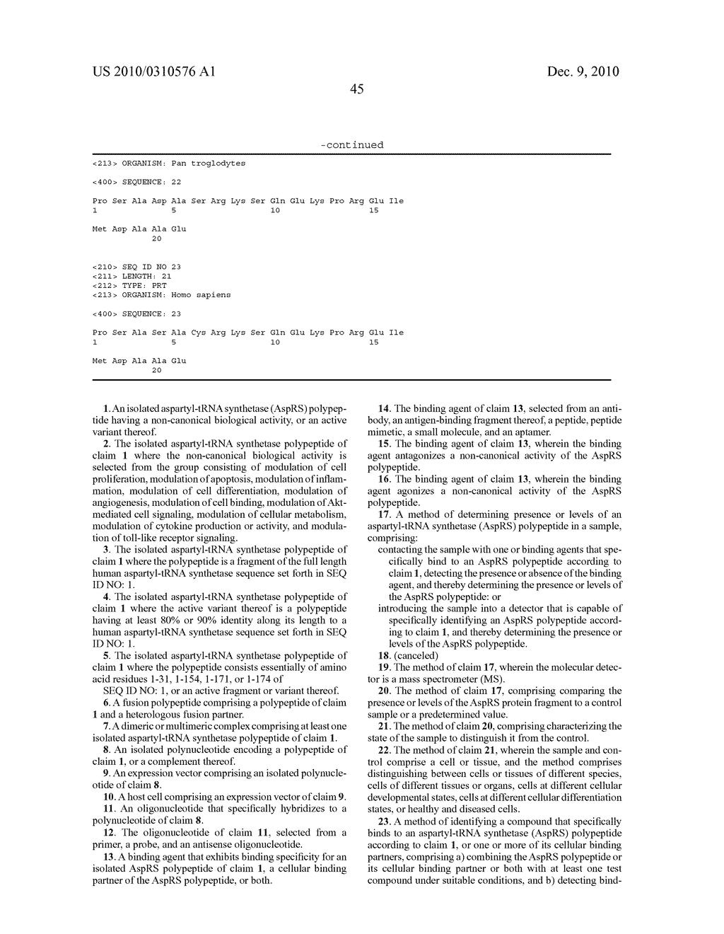 COMPOSITIONS AND METHODS COMPRISING ASPARTYL-tRNA SYNTHETASES HAVING NON-CANONICAL BIOLOGICAL ACTIVITIES - diagram, schematic, and image 66