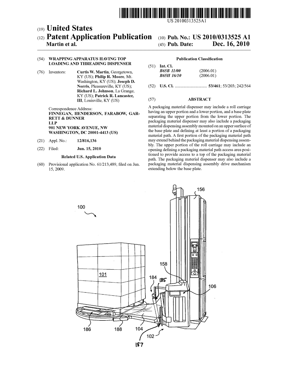 WRAPPING APPARATUS HAVING TOP LOADING AND THREADING DISPENSER - diagram, schematic, and image 01