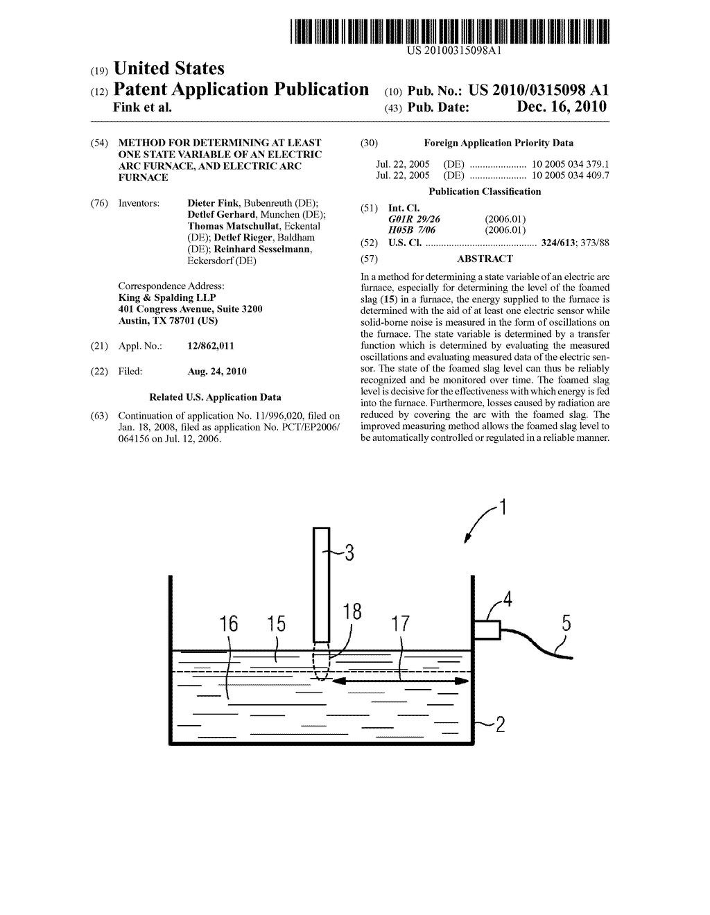 METHOD FOR DETERMINING AT LEAST ONE STATE VARIABLE OF AN ELECTRIC ARC FURNACE, AND ELECTRIC ARC FURNACE - diagram, schematic, and image 01