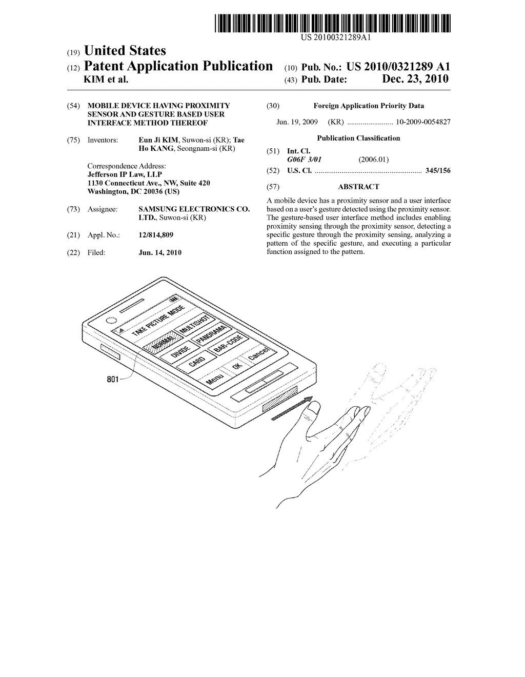 MOBILE DEVICE HAVING PROXIMITY SENSOR AND GESTURE BASED USER INTERFACE METHOD THEREOF - diagram, schematic, and image 01