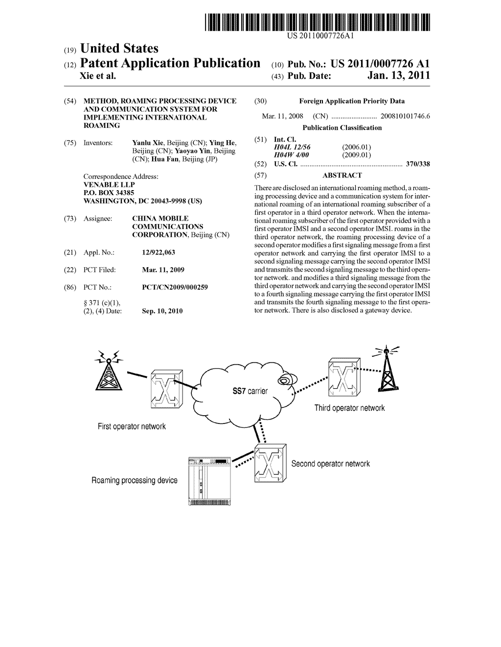 METHOD, ROAMING PROCESSING DEVICE AND COMMUNICATION SYSTEM FOR IMPLEMENTING INTERNATIONAL ROAMING - diagram, schematic, and image 01