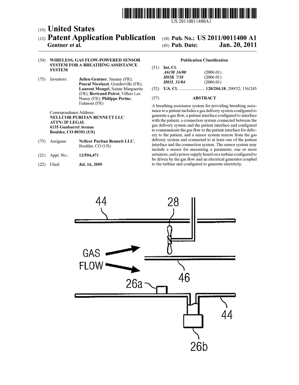 WIRELESS, GAS FLOW-POWERED SENSOR SYSTEM FOR A BREATHING ASSISTANCE SYSTEM - diagram, schematic, and image 01