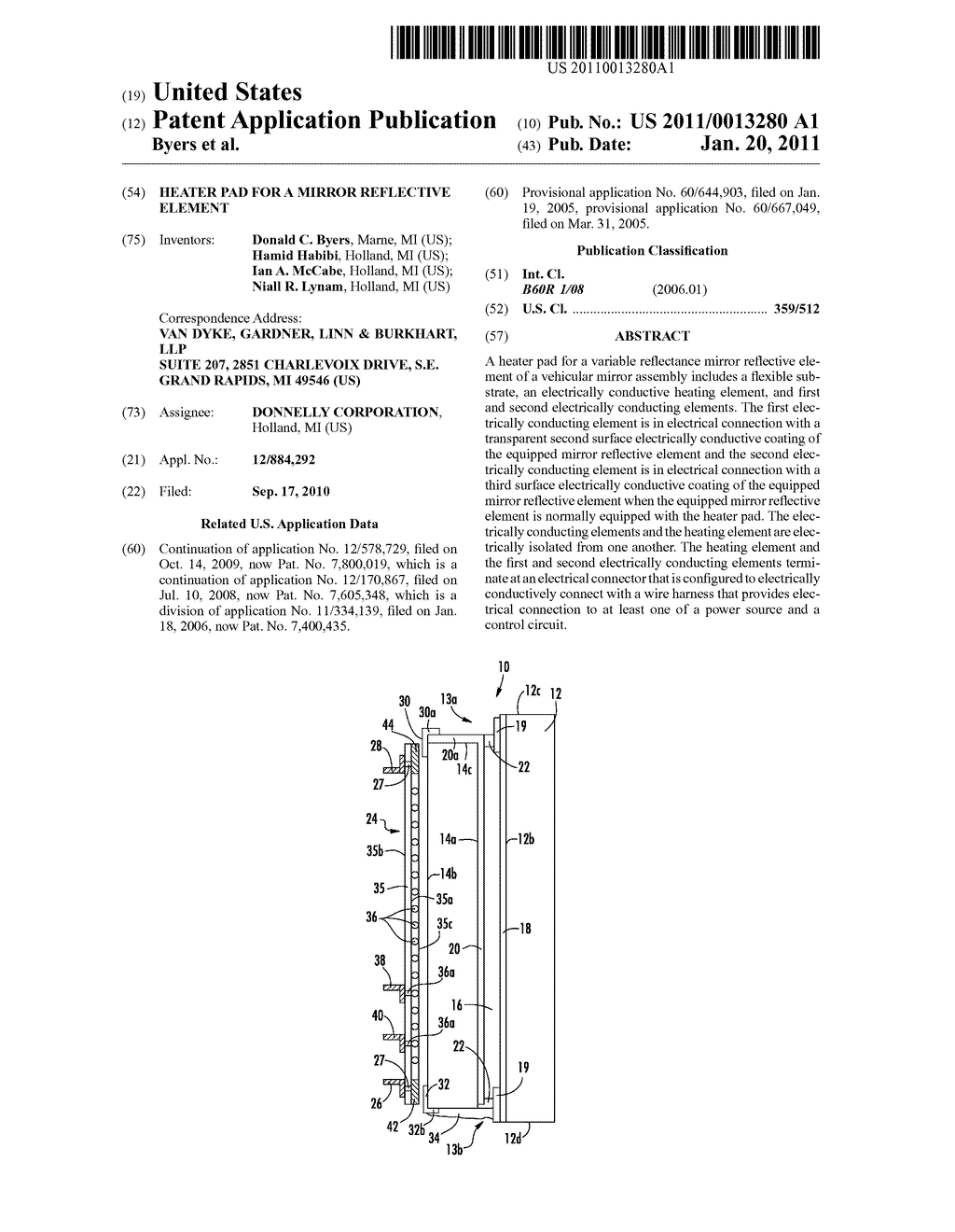 HEATER PAD FOR A MIRROR REFLECTIVE ELEMENT - diagram, schematic, and image 01