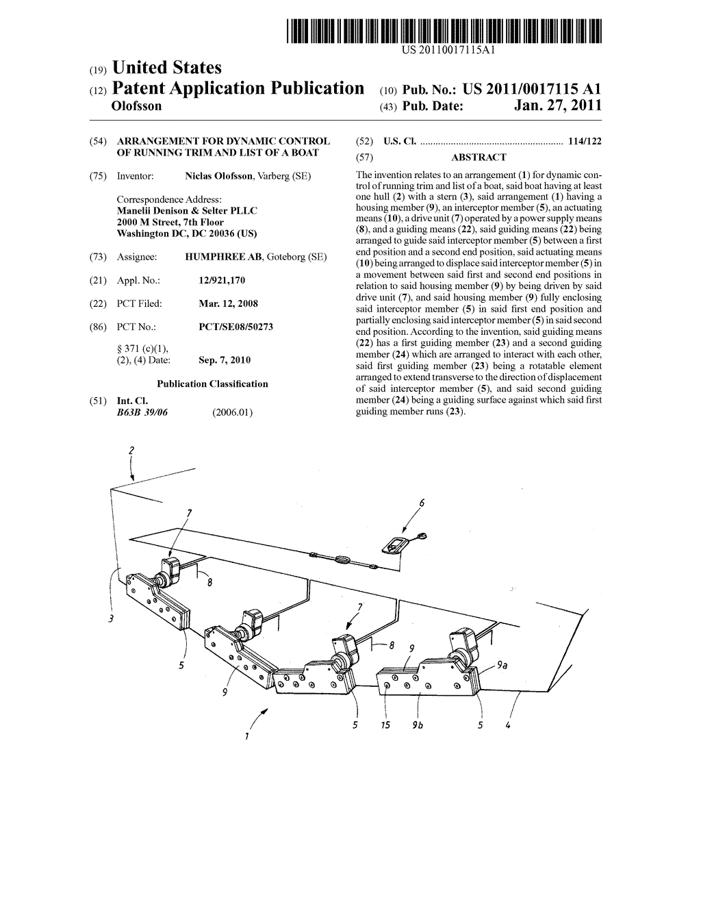 ARRANGEMENT FOR DYNAMIC CONTROL OF RUNNING TRIM AND LIST OF A BOAT - diagram, schematic, and image 01