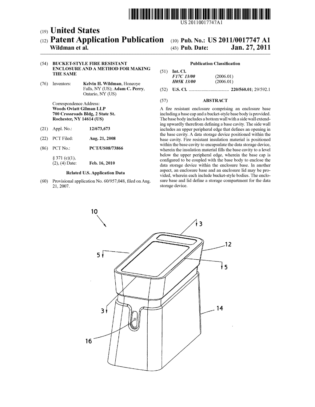 Bucket-Style Fire Resistant Enclosure and a Method for Making the Same - diagram, schematic, and image 01