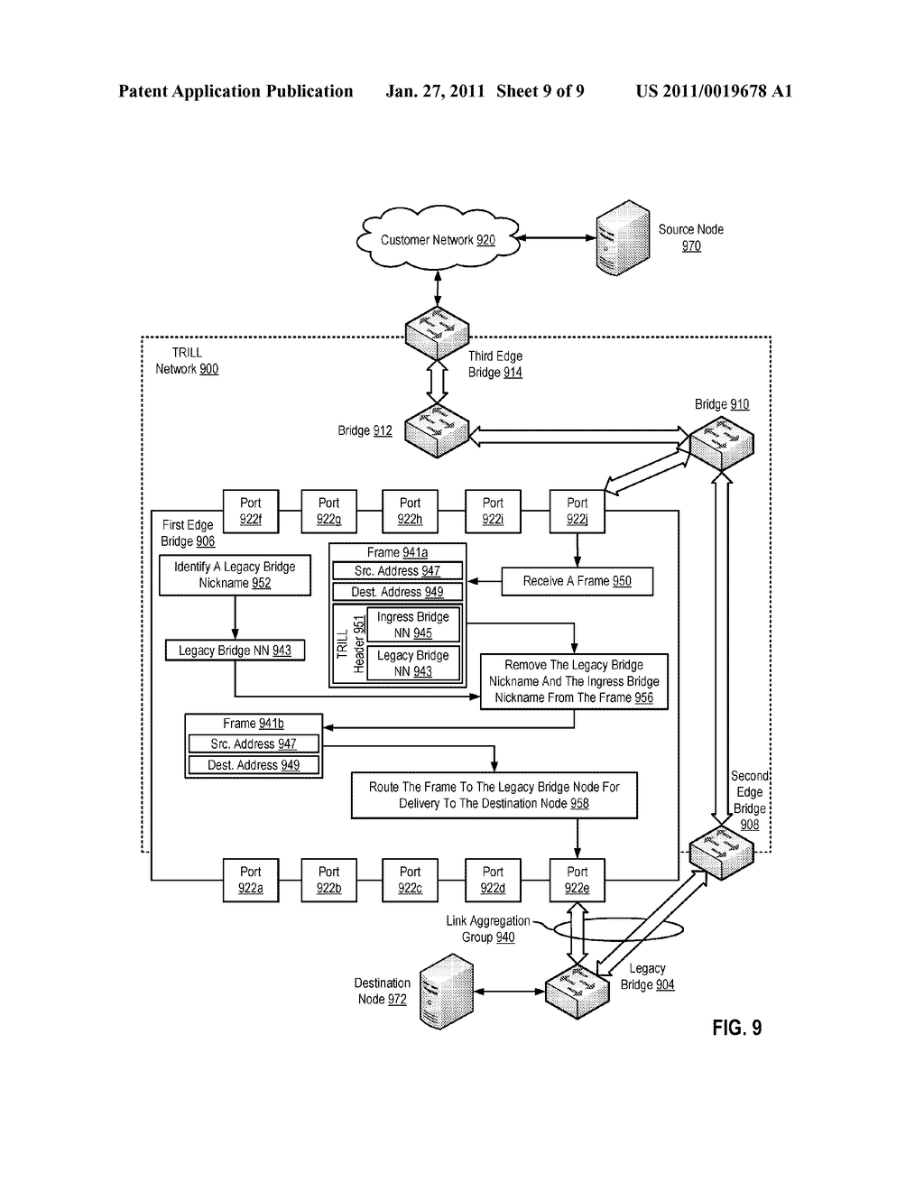 ROUTING FRAMES IN A SHORTEST PATH COMPUTER NETWORK FOR A MULTI-HOMED LEGACY BRIDGE NODE - diagram, schematic, and image 10