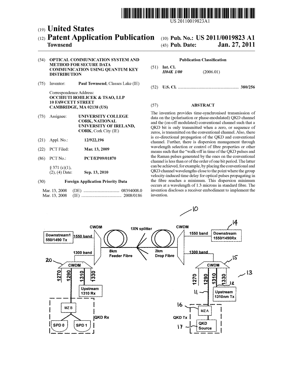  OPTICAL COMMUNICATION SYSTEM AND METHOD FOR SECURE DATA COMMUNICATION USING QUANTUM KEY DISTRIBUTION - diagram, schematic, and image 01