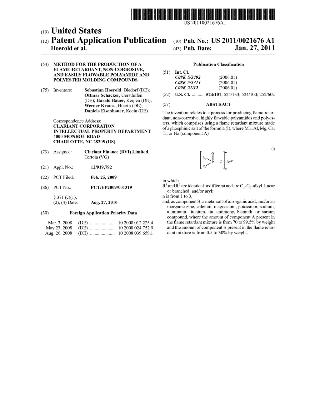 Method for the Production of a Flame-retardant, Non-corrosive, and Easily flowable Polyamide and Polyester Molding Compounds - diagram, schematic, and image 01
