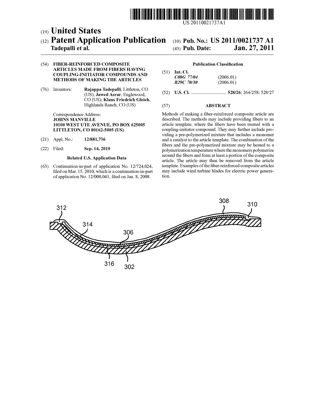 FIBER-REINFORCED COMPOSITE ARTICLES MADE FROM FIBERS HAVING COUPLING-INITIATOR COMPOUNDS AND METHODS OF MAKING THE ARTICLES - diagram, schematic, and image 01