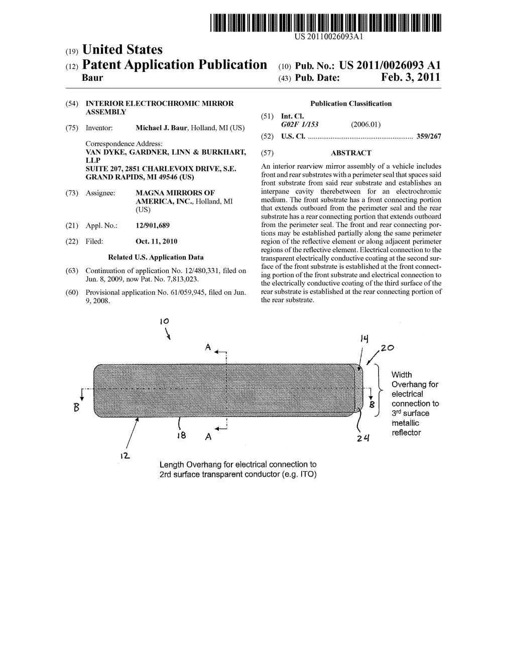 INTERIOR ELECTROCHROMIC MIRROR ASSEMBLY - diagram, schematic, and image 01