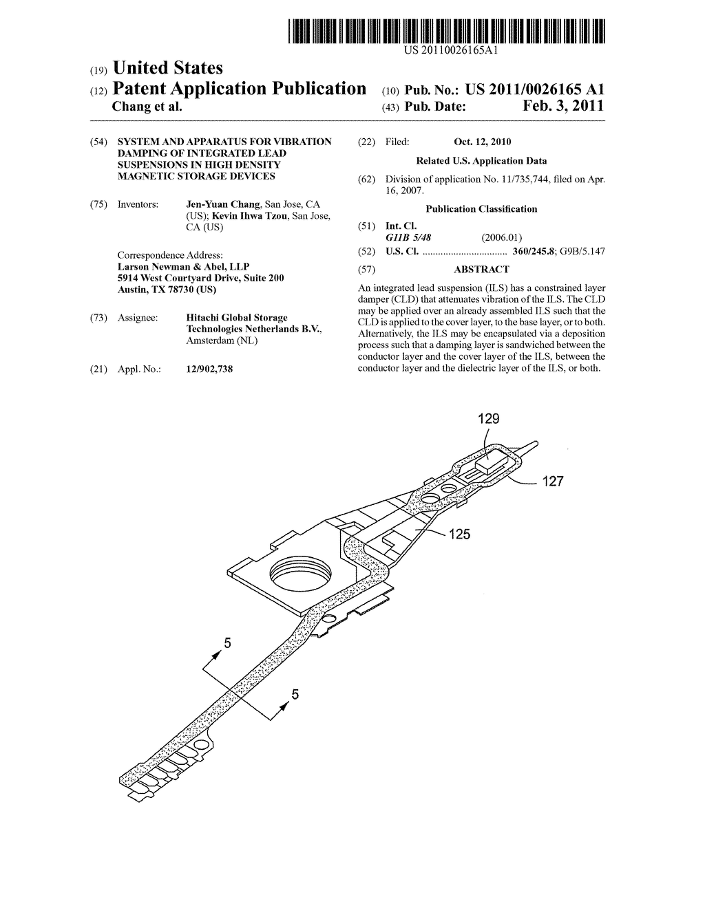 SYSTEM AND APPARATUS FOR VIBRATION DAMPING OF INTEGRATED LEAD SUSPENSIONS IN HIGH DENSITY MAGNETIC STORAGE DEVICES - diagram, schematic, and image 01