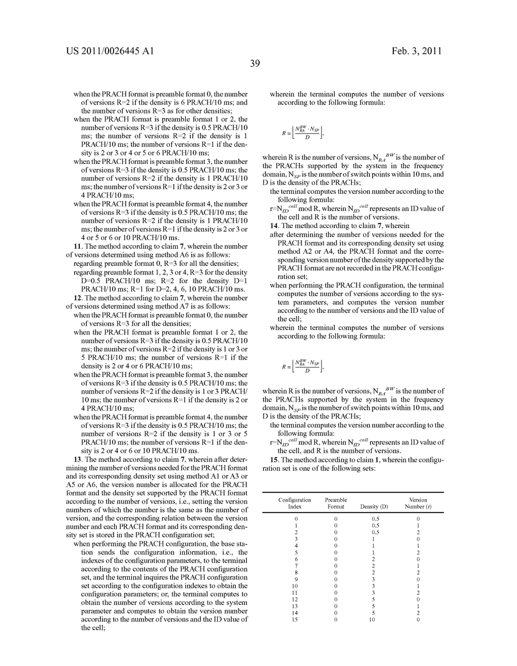 Method for configuring and indicating Physical Random Access Channel PRACH parameters in a Time Division Duplex system - diagram, schematic, and image 42