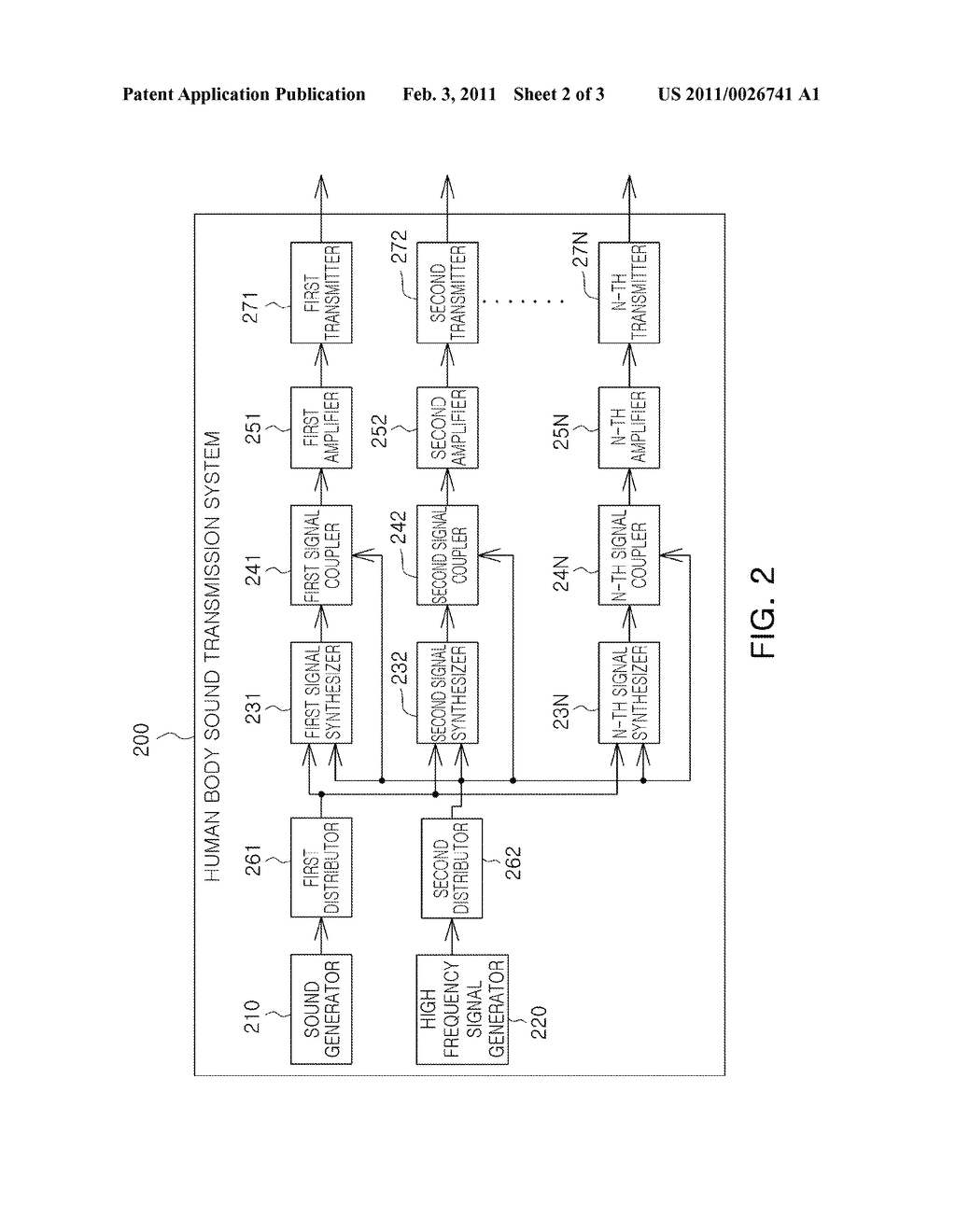 HUMAN BODY SOUND TRANSMISSION SYSTEM AND METHOD FOR TRANSMITTING A PLURALITY OF SIGNALS - diagram, schematic, and image 03