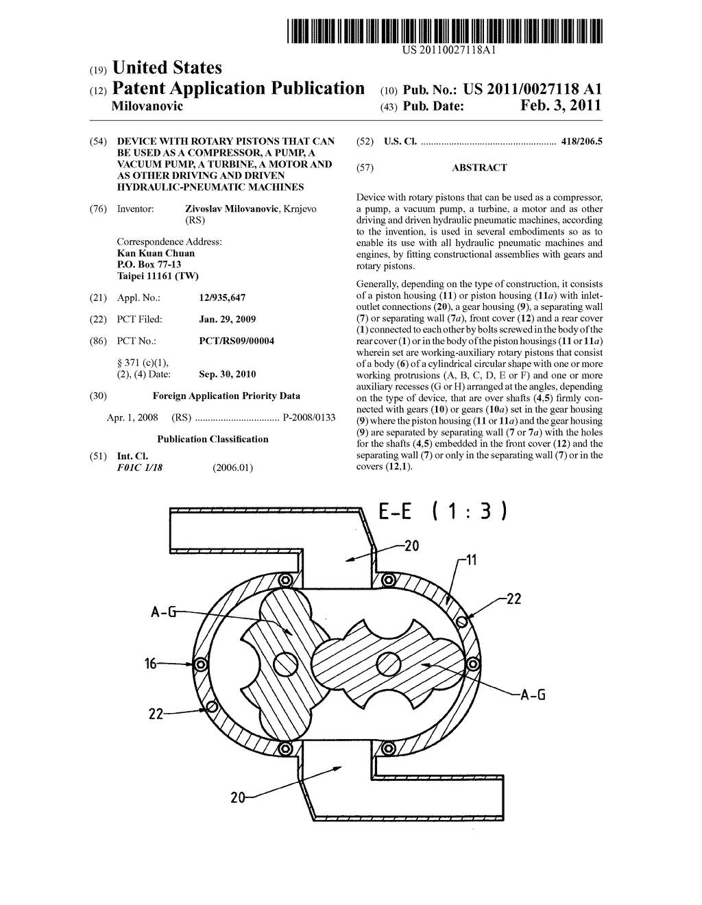 DEVICE WITH ROTARY PISTONS THAT CAN BE USED AS A COMPRESSOR, A PUMP, A VACUUM PUMP, A TURBINE, A MOTOR AND AS OTHER DRIVING AND DRIVEN HYDRAULIC-PNEUMATIC MACHINES - diagram, schematic, and image 01