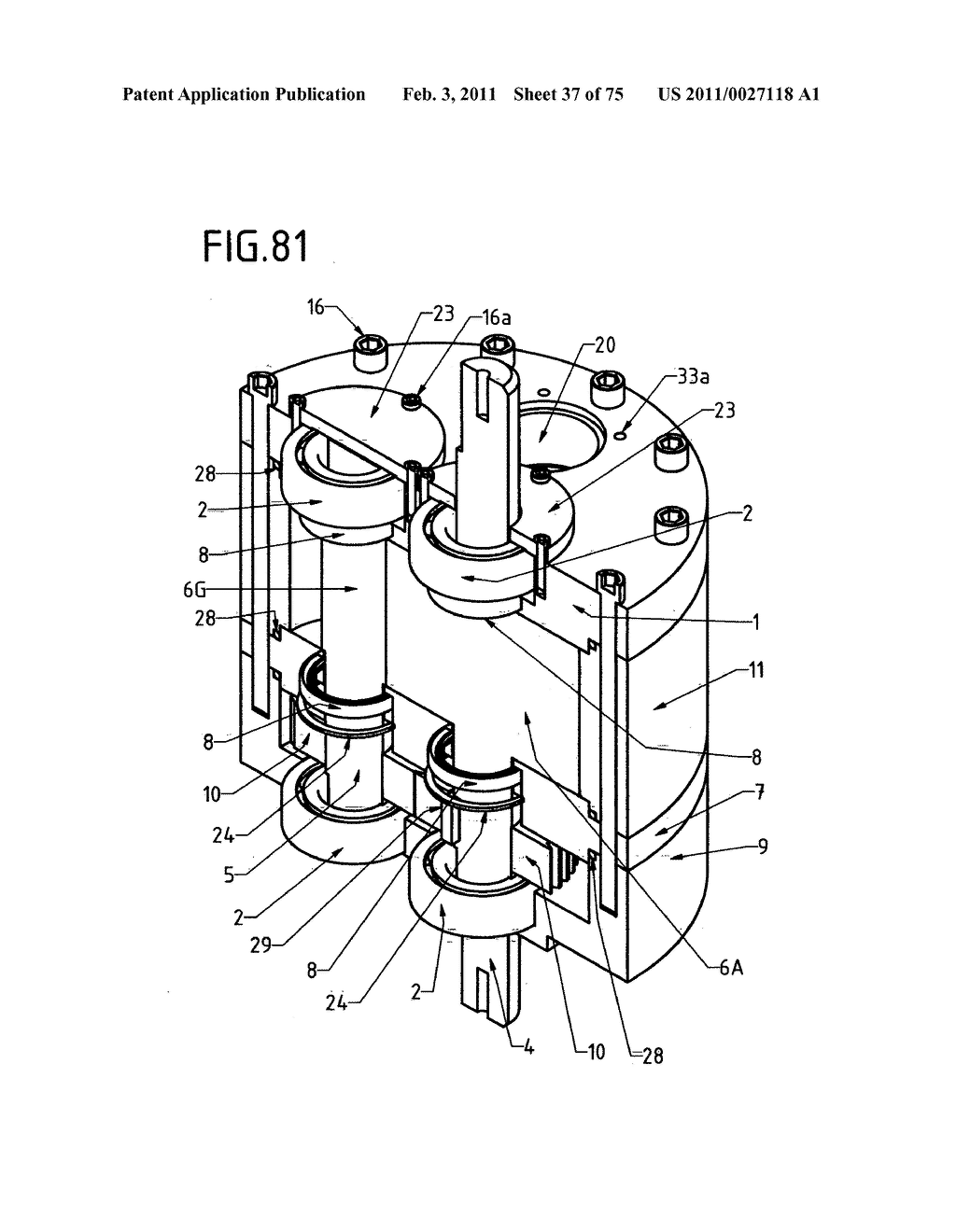 DEVICE WITH ROTARY PISTONS THAT CAN BE USED AS A COMPRESSOR, A PUMP, A VACUUM PUMP, A TURBINE, A MOTOR AND AS OTHER DRIVING AND DRIVEN HYDRAULIC-PNEUMATIC MACHINES - diagram, schematic, and image 38