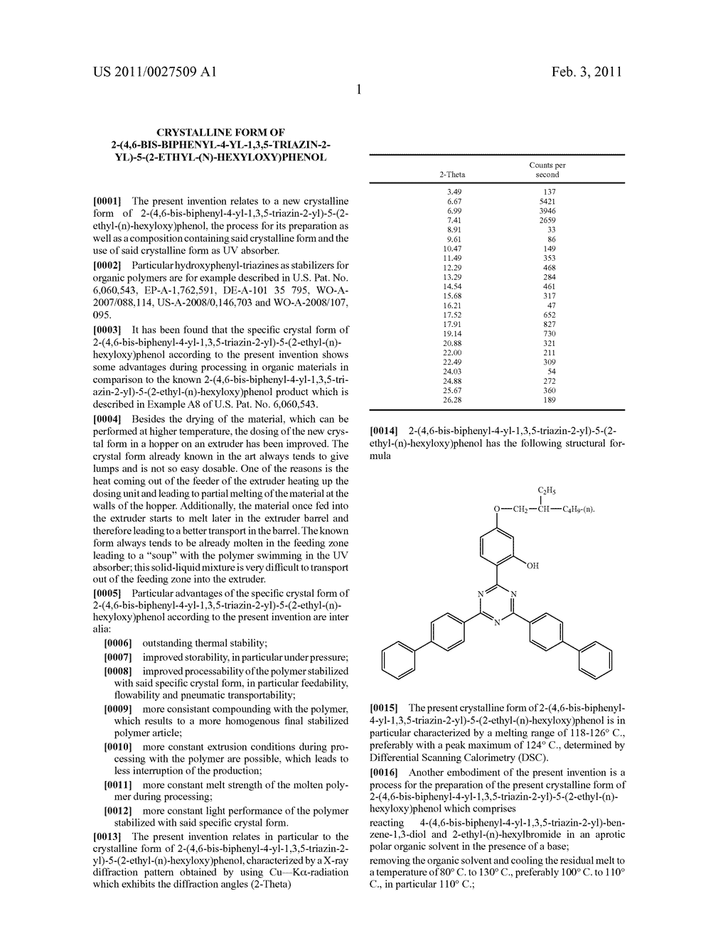 CRYSTALLINE FORM OF 2-(4,6-BIS-BIPHENYL-4-YL-1,3,5-TRIAZIN-2-YL)-5-(2-ETHYL-(N)-HEXYLOXY)PHEN- OL - diagram, schematic, and image 02