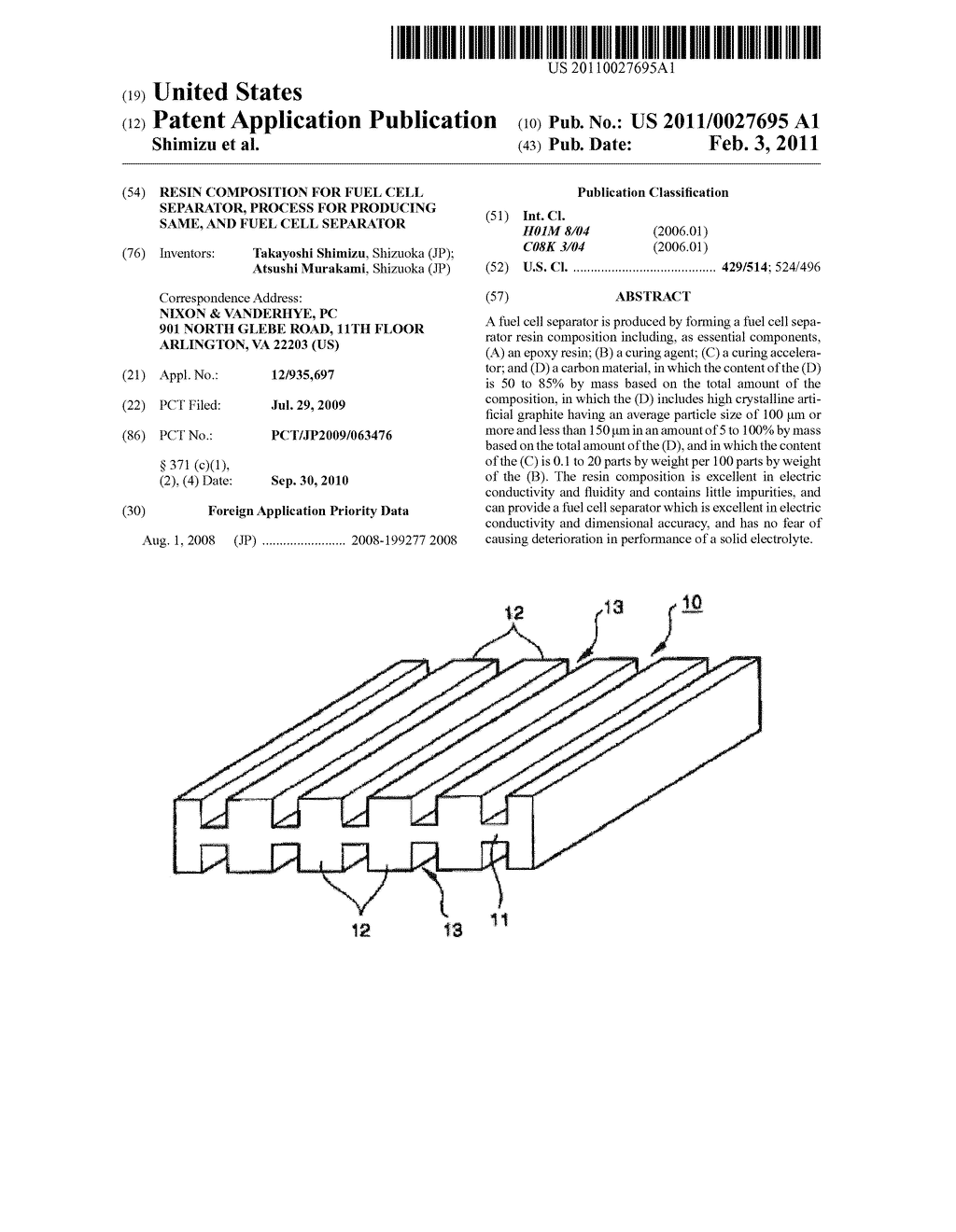 RESIN COMPOSITION FOR FUEL CELL SEPARATOR, PROCESS FOR PRODUCING SAME, AND FUEL CELL SEPARATOR - diagram, schematic, and image 01