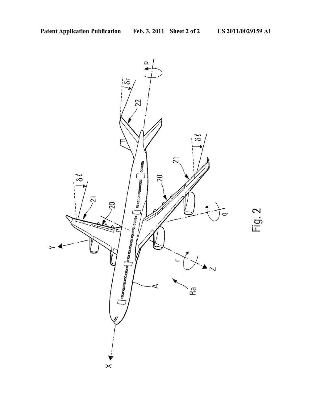 METHOD AND DEVICE FOR REDUCING ON AN AIRCRAFT LATERAL EFFECTS OF A TURBULENCE - diagram, schematic, and image 03