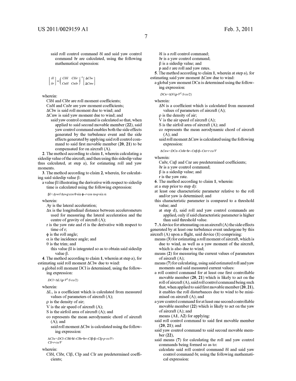 METHOD AND DEVICE FOR REDUCING ON AN AIRCRAFT LATERAL EFFECTS OF A TURBULENCE - diagram, schematic, and image 10