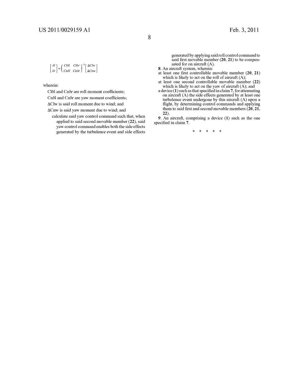 METHOD AND DEVICE FOR REDUCING ON AN AIRCRAFT LATERAL EFFECTS OF A TURBULENCE - diagram, schematic, and image 11