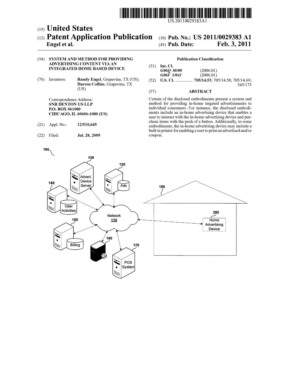 SYSTEM AND METHOD FOR PROVIDING ADVERTISING CONTENT VIA AN INTEGRATED HOME BASED DEVICE - diagram, schematic, and image 01