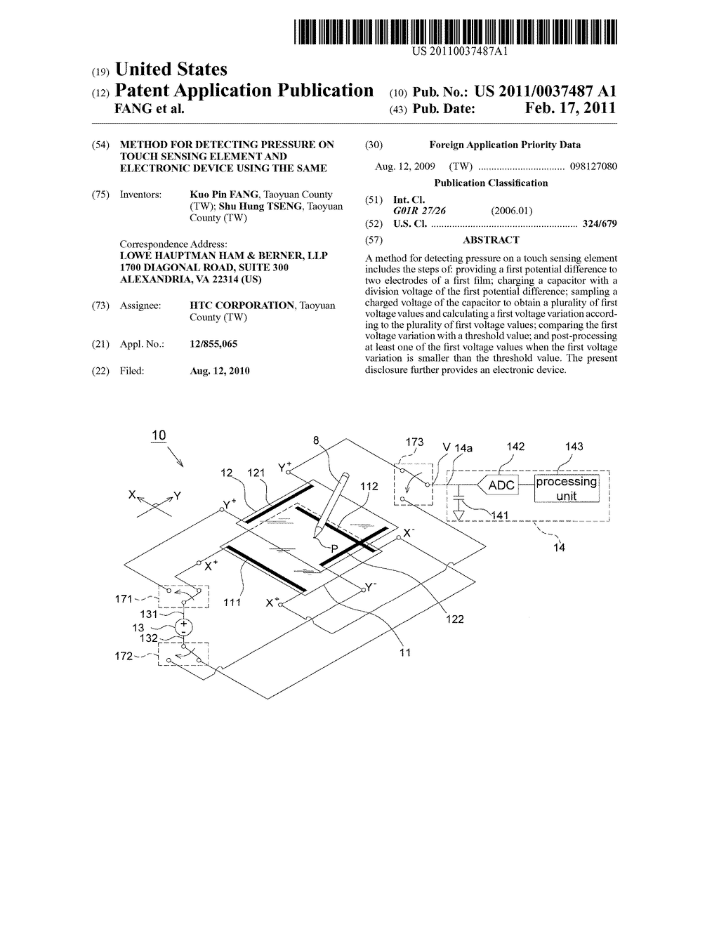 METHOD FOR DETECTING PRESSURE ON TOUCH SENSING ELEMENT AND ELECTRONIC DEVICE USING THE SAME - diagram, schematic, and image 01