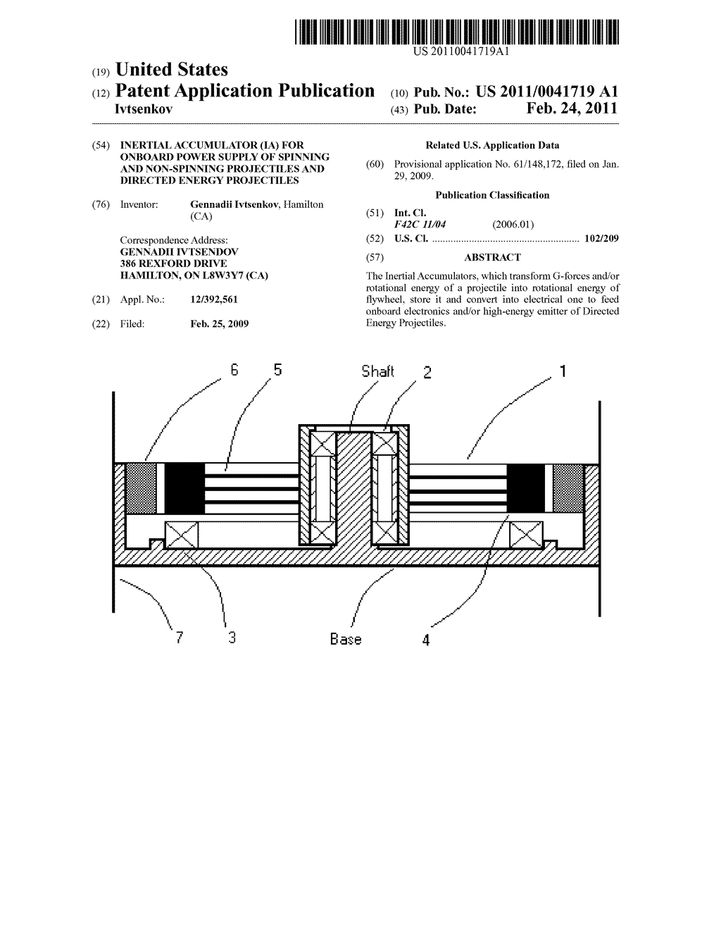 Inertial Accumulator (IA) for onboard power supply of spinning and non-spinning projectiles and Directed Energy Projectiles - diagram, schematic, and image 01