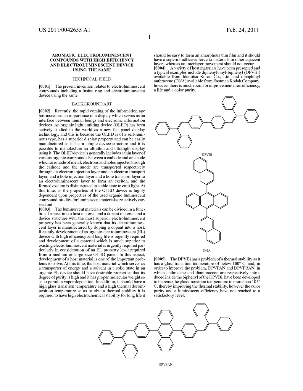 AROMATIC ELECTROLUMINESCENT COMPOUNDS WITH HIGH EFFICIENCY AND ELECTROLUMINESCENT DEVICE USING THE SAME - diagram, schematic, and image 02