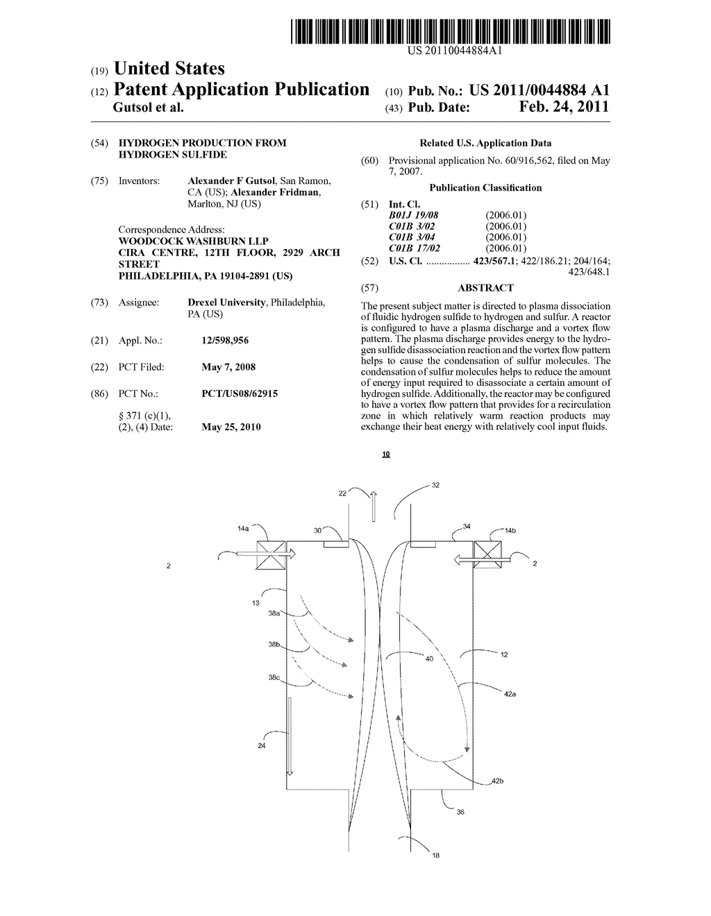 HYDROGEN PRODUCTION FROM HYDROGEN SULFIDE - diagram, schematic, and image 01