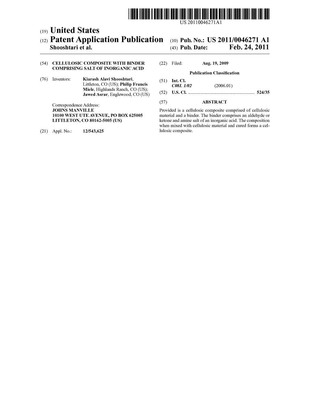 CELLULOSIC COMPOSITE WITH BINDER COMPRISING SALT OF INORGANIC ACID - diagram, schematic, and image 01
