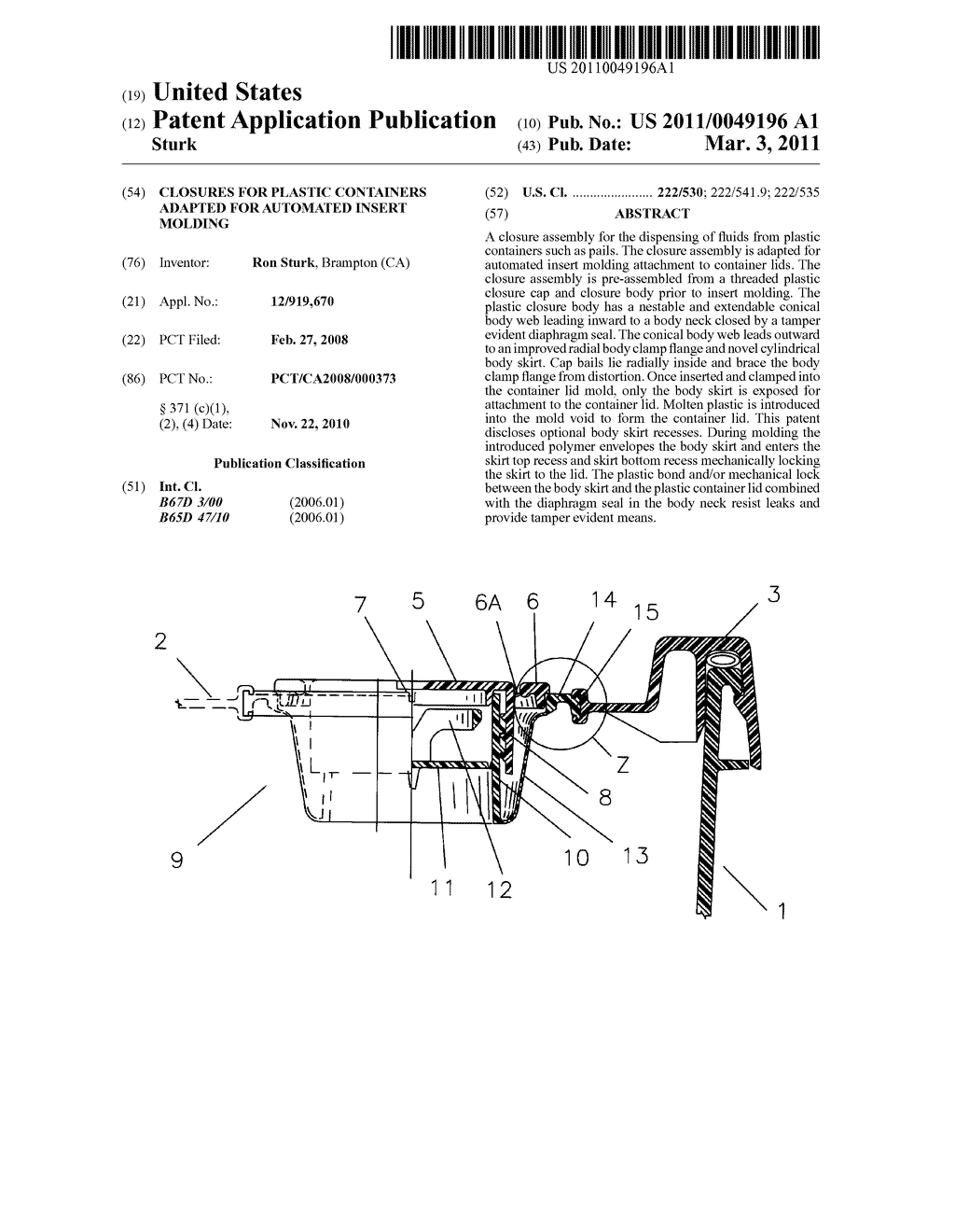 CLOSURES FOR PLASTIC CONTAINERS ADAPTED FOR AUTOMATED INSERT MOLDING - diagram, schematic, and image 01