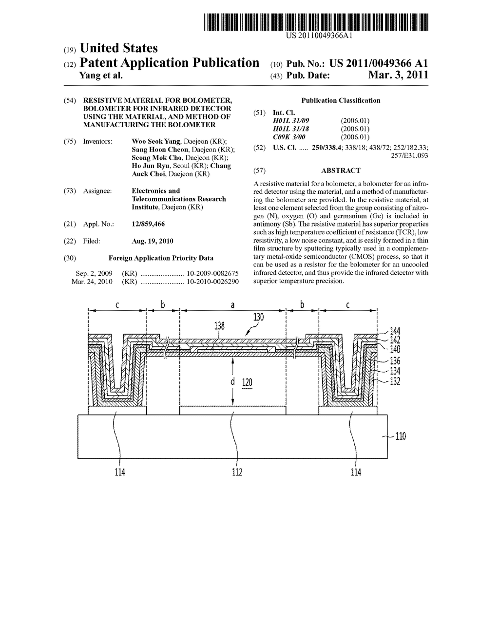 RESISTIVE MATERIAL FOR BOLOMETER, BOLOMETER FOR INFRARED DETECTOR USING THE MATERIAL, AND METHOD OF MANUFACTURING THE BOLOMETER - diagram, schematic, and image 01