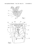 DEVICE FOR INJECTING VETERINARY PRODUCTS TO POULTRY INCLUDING A CONTENTION MEMBER HAVING AN ANATOMIC FORM WITH MEANS FOR BRACING A DETECTABLE BONE diagram and image