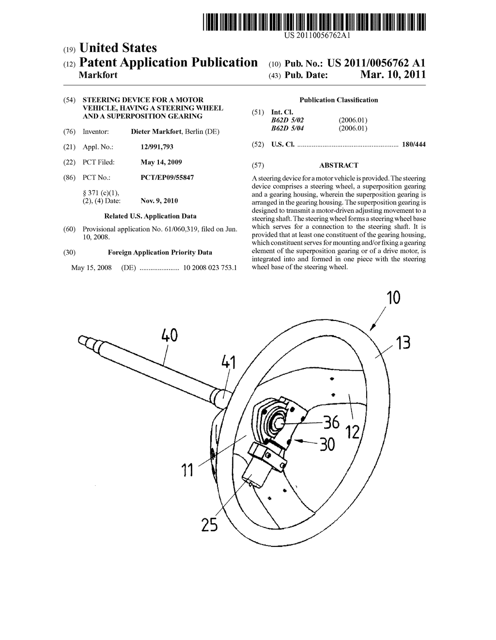 STEERING DEVICE FOR A MOTOR VEHICLE, HAVING A STEERING WHEEL AND A SUPERPOSITION GEARING - diagram, schematic, and image 01