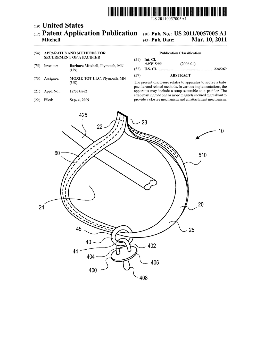 Apparatus and Methods for Securement of a Pacifier - diagram, schematic, and image 01