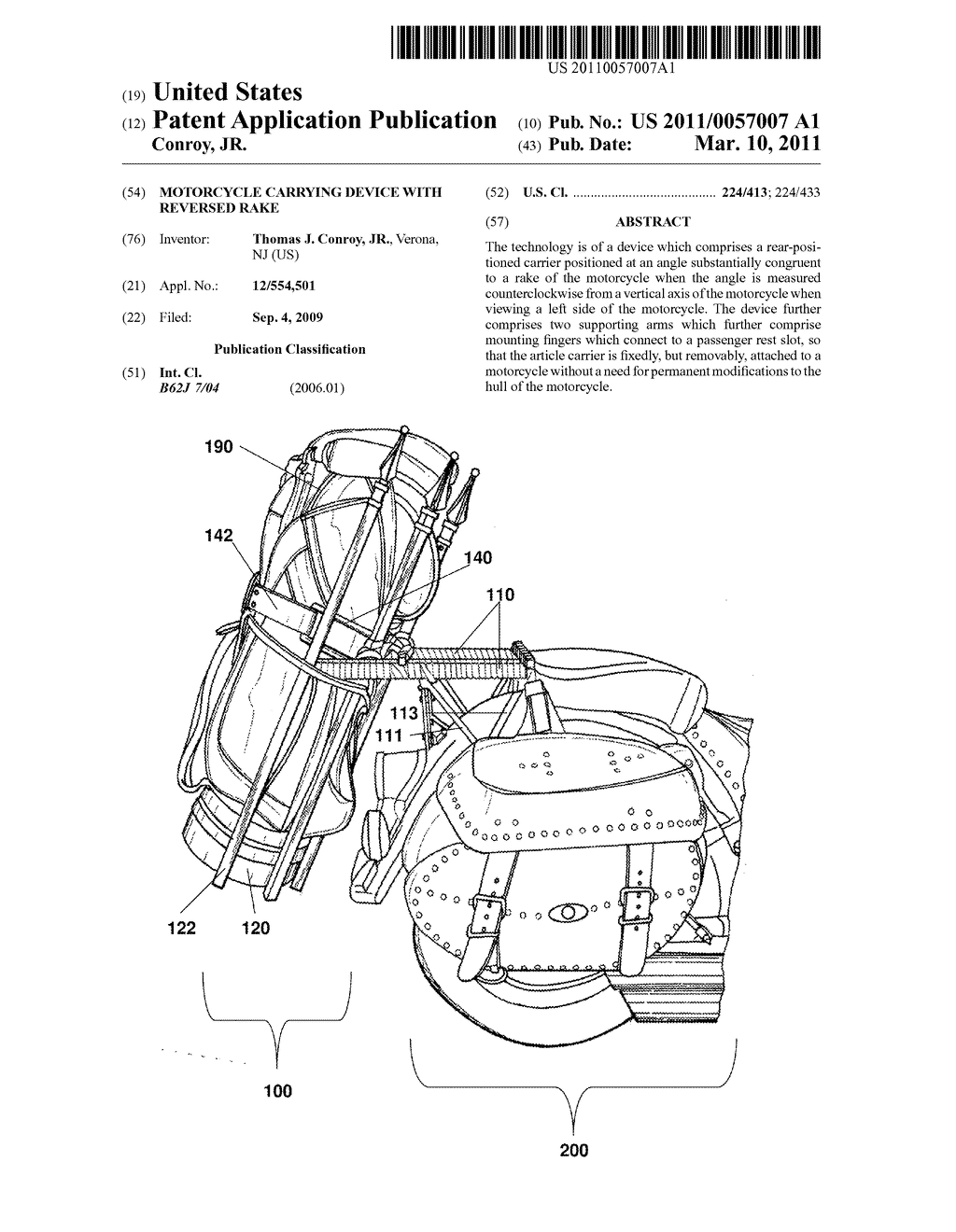 Motorcycle Carrying Device with Reversed Rake - diagram, schematic, and image 01