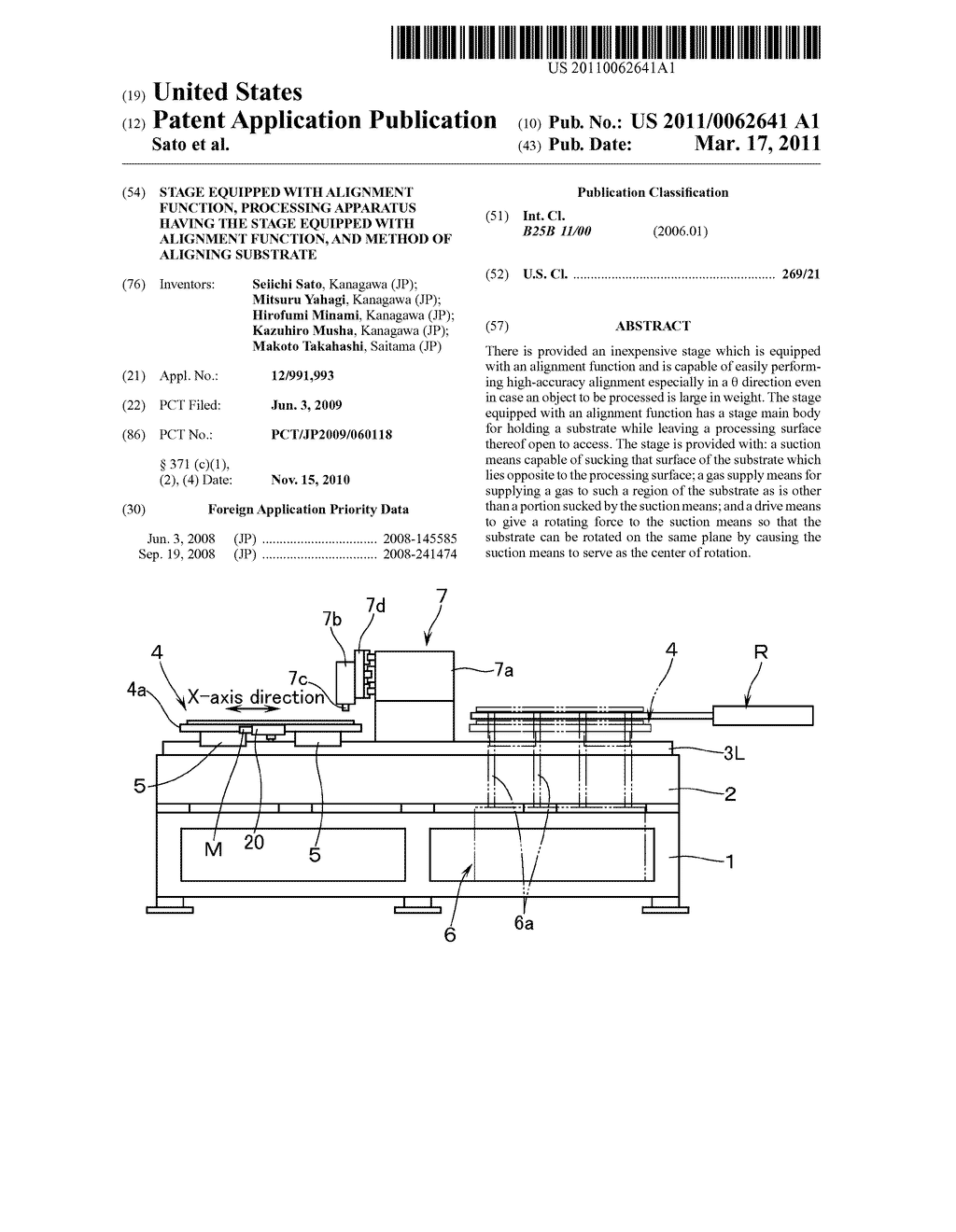 STAGE EQUIPPED WITH ALIGNMENT FUNCTION, PROCESSING APPARATUS HAVING THE STAGE EQUIPPED WITH ALIGNMENT FUNCTION, AND METHOD OF ALIGNING SUBSTRATE - diagram, schematic, and image 01