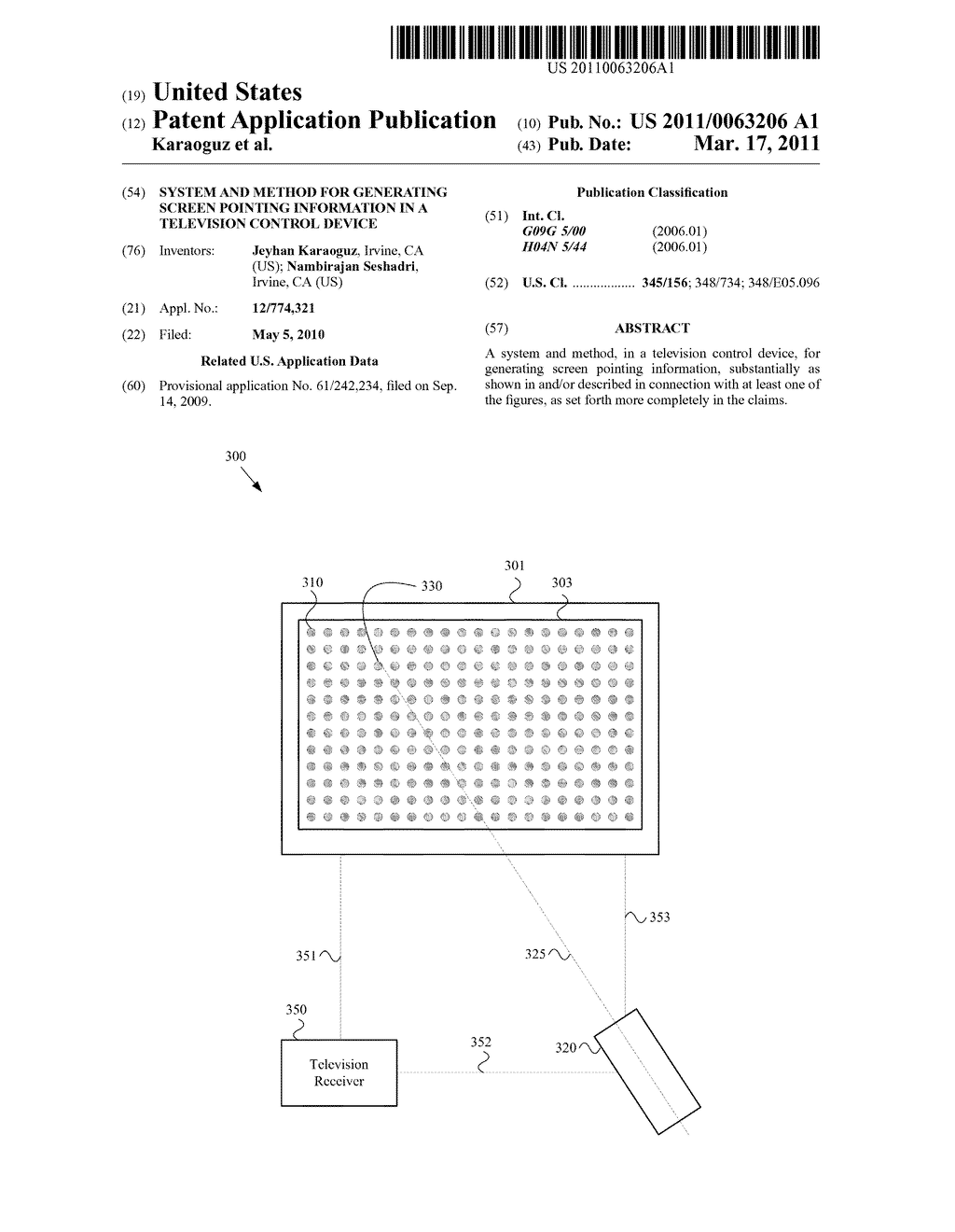 SYSTEM AND METHOD FOR GENERATING SCREEN POINTING INFORMATION IN A TELEVISION CONTROL DEVICE - diagram, schematic, and image 01