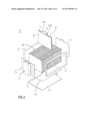 Battery with a plurality of flat cells forming a cell assembly diagram and image