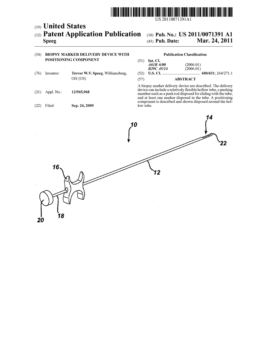 BIOPSY MARKER DELIVERY DEVICE WITH POSITIONING COMPONENT - diagram, schematic, and image 01