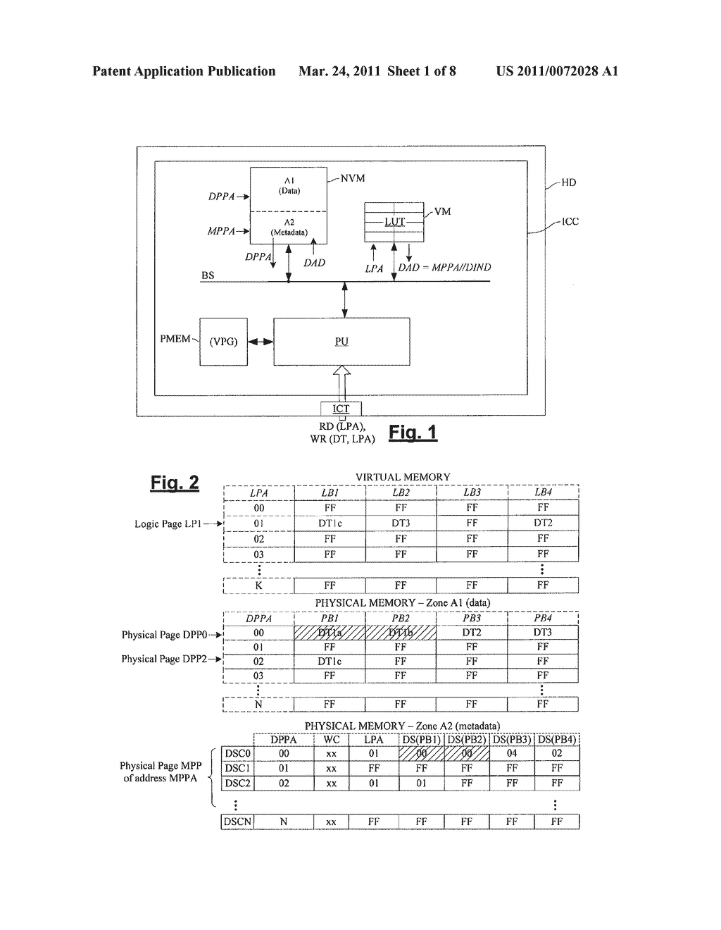 METHOD FOR READING A NONVOLATILE MEMORY BY MEANS OF METADATA AND OF A LOOK-UP TABLE - diagram, schematic, and image 02