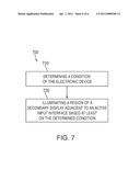 ELECTRONIC DEVICES WITH A PRIMARY DISPLAY AND A SELECTIVELY ILLUMINATED SECONDARY DISPLAY diagram and image