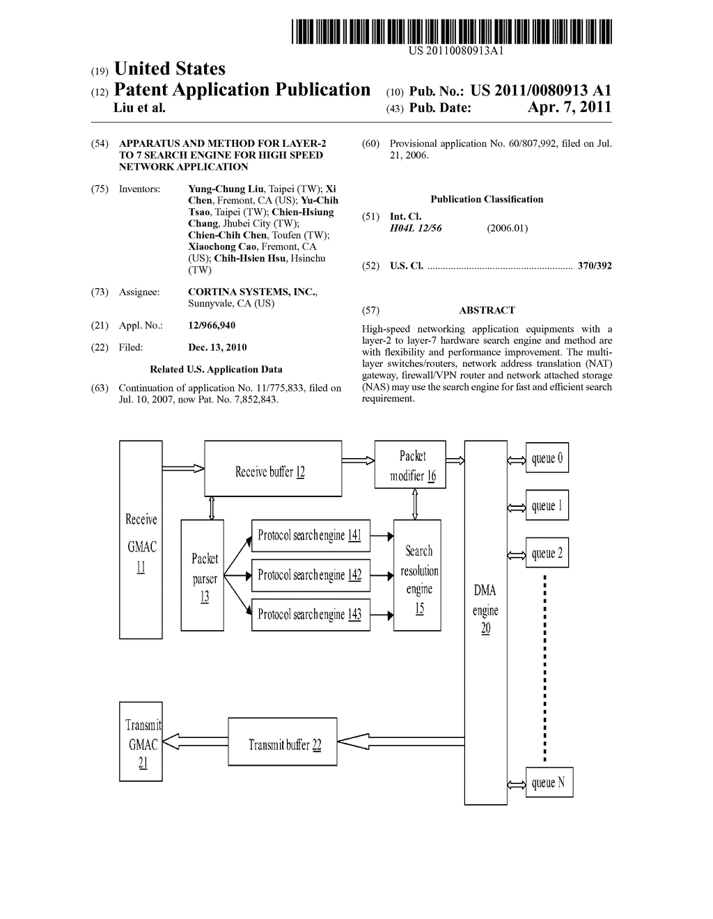 APPARATUS AND METHOD FOR LAYER-2 TO 7 SEARCH ENGINE FOR HIGH SPEED NETWORK APPLICATION - diagram, schematic, and image 01