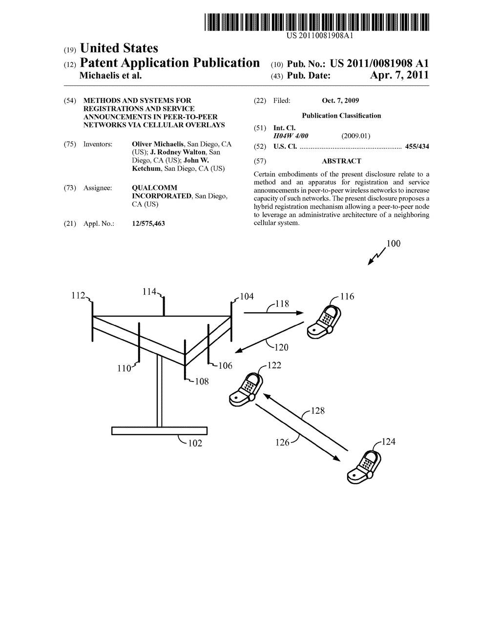 METHODS AND SYSTEMS FOR REGISTRATIONS AND SERVICE ANNOUNCEMENTS IN PEER-TO-PEER NETWORKS VIA CELLULAR OVERLAYS - diagram, schematic, and image 01