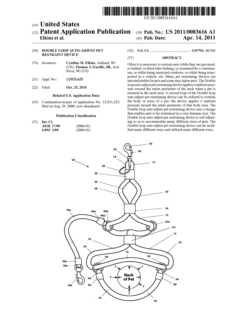 Double loop auto-adjust pet restraint device - diagram, schematic, and image 01